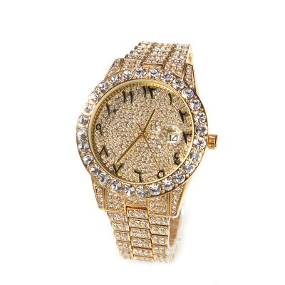 China Best Selling Auto Date Bling Bling Classic Style Iced Out Stainless Steel Full Diamond Men's Quartz Watches for sale