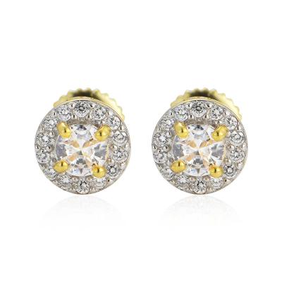 China Newest Hot Sale High Quality 925 Sterling Silver Hiphop Bling Bling Cubic Zirconia Round Stud Earrings for sale