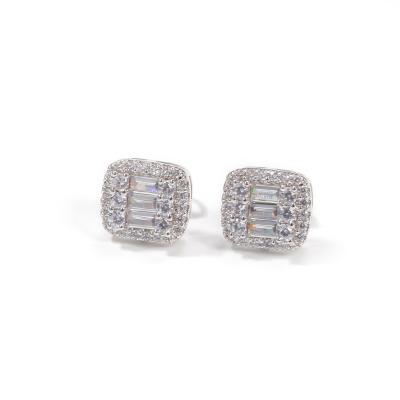 China Hiphop Hip Hop Jewelry Personality Square Pillow Earrings Fashion Zircon Stud Earrings for sale