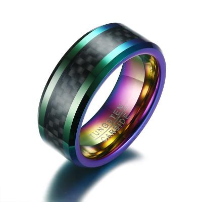 China Factory Direct Supply Fashionable Style High Quality Men's Hiphop Colorful Tungsten Carbide Ring for sale