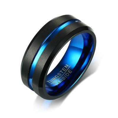 China High Quality Dark Blue 8mm Tungsten Carbide Ring Trendy Men's Hiphop Factory Supply Direct Dope Jewelry for sale