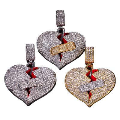 China Custom Unique Hiphop Jewelry Hiphop Style Bling Bling Iced Out Bandage Broken Heart Pendant Necklace for sale