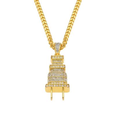 China Unique Hiphop Personality Design Hiphop Style Mens Iced Out Bling Bling Plug Pendant Necklace for sale