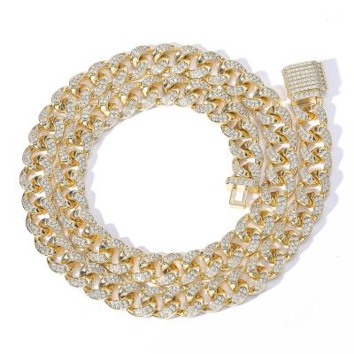 China Hottest Product Hiphop Product Fashionable Bling Bling Zircon 12mm Iced Out Zircon 12mm Curb Chain High Quality for sale