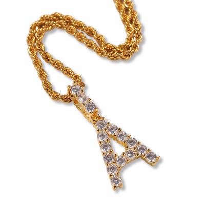 China Best Selling Trendy Hiphop Style Men's Women Iced Out Bling Bling Zircon Letter Pendant Necklace for sale