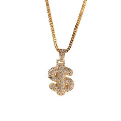 China Trendy Hiphop Product Dope Jewelry Iced Out Bling Bling Zircon Hip Hop Sign Pendant Necklace for sale