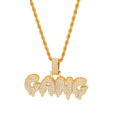 China Hiphop Specialize in Custom Jewelry Mens Bling Bling Iced Out Zircon Drip Letter Pendant Necklace for sale