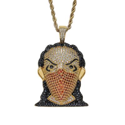 China Hiphop Dope Jewelry Unique Design Mens Outlet Bling Bling Iced Out Zircon Masked Man Pendant Necklace for sale