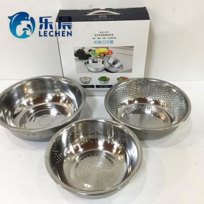 China Single Stainless Steel Vegetable Colander 3pcs Bowl Set For Kitchen for sale