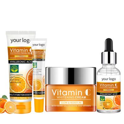 China Factory Custom Skin Care 4pcs Exfoliator Vitamin C Cream Facial Serum Eye Cream Vitamin C Skin Care Set Private Label for sale