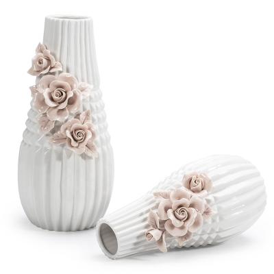 China GuYao Decal Cylinder Ceramic Vase Nordic White Handmade Luxury Ceramic Home Vase Minimalist Vase Decoration for sale