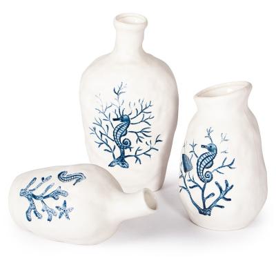 China Creative Custom Hippocampal Luxury Flower Vases Vases Ceramic Home Decor Minimalist GuYao Pattern Blue And White for sale