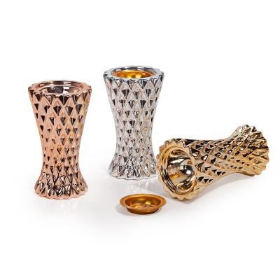 China GuYao Gold Plated Ceramic Cylindrical Candlestick Gold Handmade Ceramic Candlestick for sale