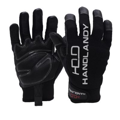 China Outdoor Men Work Hand Gloves Goatskin Leather Mechanic Glove HANDLANDY Vibration-Resistant Leather Work Gloves for sale