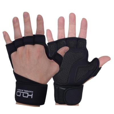 China Wholesale Big Grip Sport Gym Hand Gloves Fitness HDD Bands Workout Windproof Weight Long Weightlifting Cycling Fingerless Gloves for sale