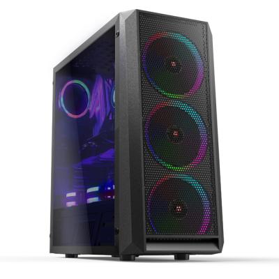 China With Fan New Metal Cool Mid Tower Computer Mesh ATX Gaming PC Case With RGB Fans Acrylic Side Panel Optional for sale