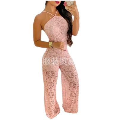 China The other 2022 new European and American women's e-commerce supply chain neck halter border lace patch split one-piece pants for sale