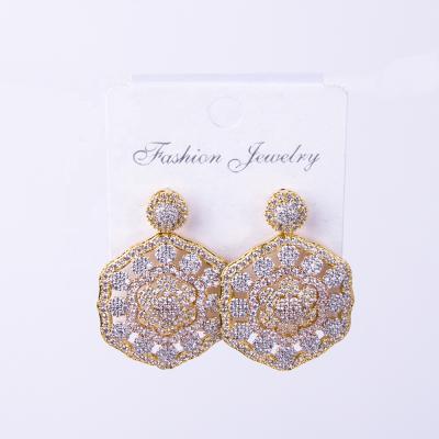 China TRENDY Long Style Rhinestone Circle Earrings 14k Gold Plated Bridal Earrings for sale