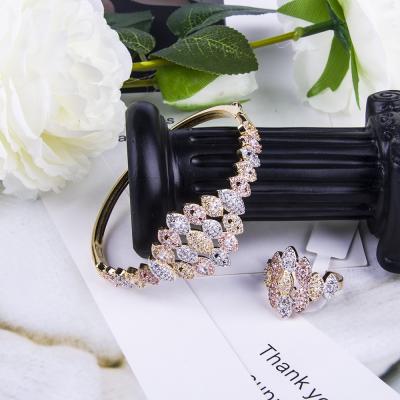 China New Arrival Jewelry Bracelet and Ring Set Luxury Women Bangles Trendy Gold Plated for sale