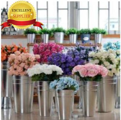 China Waterproof Balcony Metal Pot Colorful Bucket Flower Small Hanging Artificial Garfish Flowers With Bucket for sale