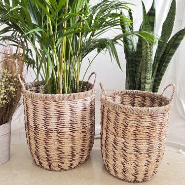 China CLASSIC Large Planter Used Water Hyacinth Basket Plant Rattan Plant Plankton Plankton 12 &14 Inch Woven For Home & Garden Storage for sale