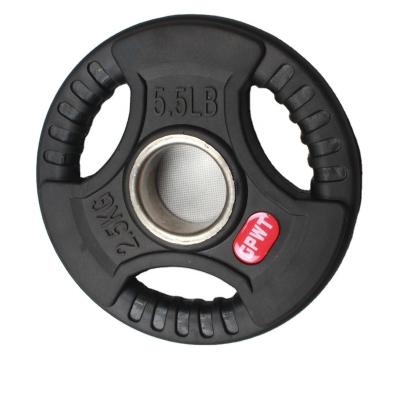 China Universal Three Holes Fitness Barbell Cast Iron Training Weightlifting Barbell Rubber Coated Plates for sale