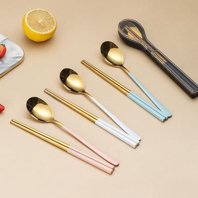 China Viable Chopsticks Spoon Fork Cutlery Set With Case Portable Travel Stainless Steel Tableware Kitchen Utensils for sale