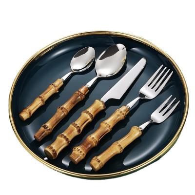 China Viable Kitchen Knife Fork Spoon Set Cutlery With Bamboo Handle Portable Weddings Dinnerware Travel Stainless Steel Cutlery Sets for sale