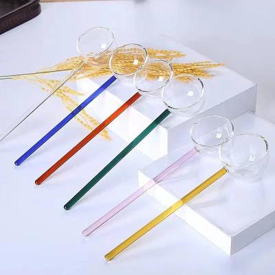 China Wholesale Sustainable Hand Blown Dessert Rainbow Glass Spoon With Long Handle And Box for sale