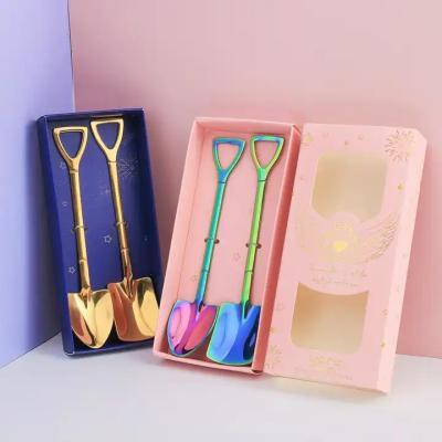 China Sustainable Stainless Steel Tea Coffee Spoons Scoop Shaped Dessert Shovel Spoon Colorful for sale