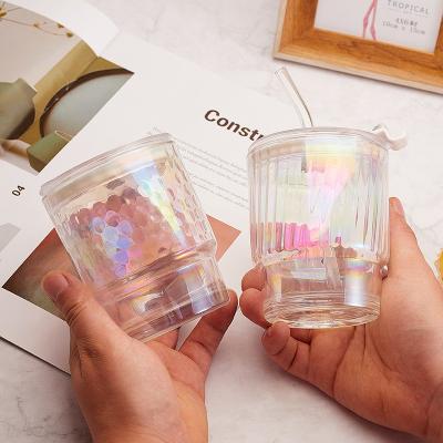 China Modern Glass Water Cup Glow Color With Straw Cups Net Red Girls Glasses Mug for sale