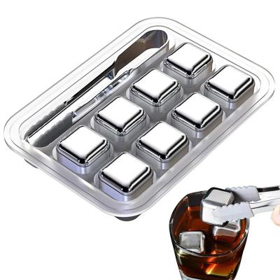 China Stainless Steel Sustainable 4/6/8 Pcs Ice Cubes Set Reusable Cooling Stones For Beverage And Wine for sale