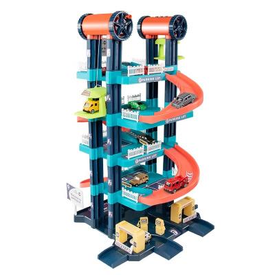 China New eco-friendly non-toxic garage playset toys from Amazon; Car parking games 5 levels with 6 die cast truck cars; Parking lot with elevator and light and sound for sale