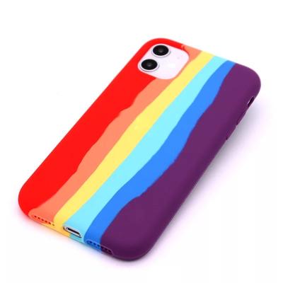 China Anti-fall High Quality Rainbow Silicone Phone Case Soft Touch Liquid Mobile Phone For Iphone 11 12pro Max Xsmax for sale