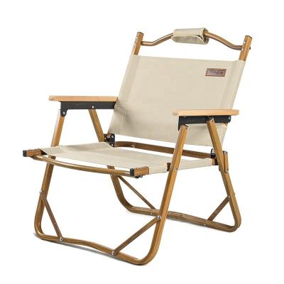 China Wood Grain Outdoor Furniture Aluminum Kermit Chair Outdoor Lounge Chair Easy-carry Portable Folding Camping for sale