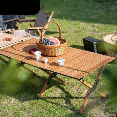 China Outdoor High Quality Picnic Egg Roll Easy Carry Portable Wooden Foldable Camping Table for sale