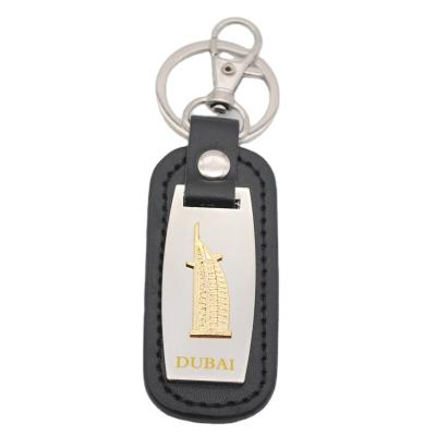 China Custom Black Burj Dubai Promotion Tower Souvenir Leather Key Chain for sale