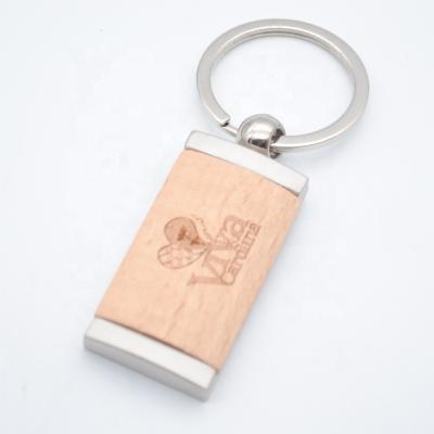 China Rectangle Metal Wooden Promotional Key Ring With Free Engraving Logo for sale