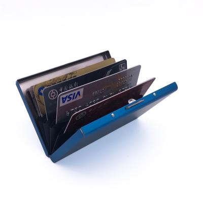 China Simple RFID Blocking Most Reliable Credit Card Protector Blue Metal Card Holder Wallet for Ladies and Men for sale