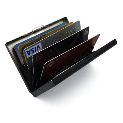 China Simple black stainless steel RFID blocking credit card wallet wholesale for men and women small quantity for sale