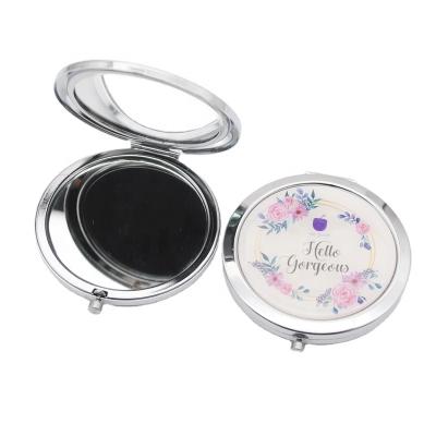 China Double Sided Custom Compact Metal Pocket Cosmetic Mirror With Epoxy Sticker for sale