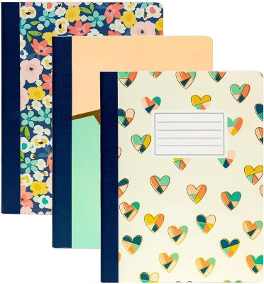 China Hardcover Composition Notebook 70 Premium 3-Pack 80 GSM Ordered Sheets, Multicolored for Back to School Supplies for sale