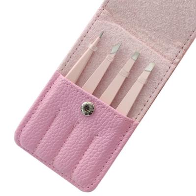 China Eyebrow Wholesale Customized Professional Multi Function Eyebrow Tweezers Set With Leather Pouch for sale