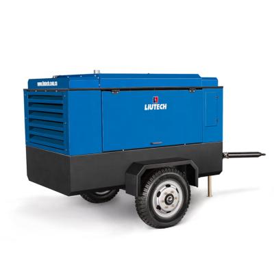 China Lubricated Liutech 375 cfm mobile air drilling compressor 10 bar portable air compressor for sale