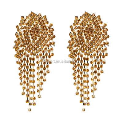 China Hot Selling Luxury Tassel Earrings Statement Jewelry Long Fringe Tassel Earrings 2019 Rhinestone Earrings For Women for sale