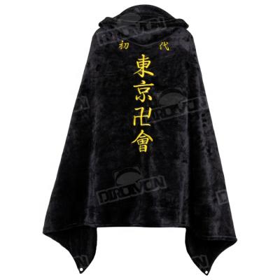 China Wholesale Japanese Anime Flannel Hoodie Women Cloak Cape Embroidery Black Flannel Halloween Cosplay Costume Tokyo Avenger Blanket for sale