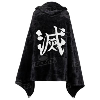 China Wholesale Japanese Flannel Halloween Anime Women Kimetsu Hoodie No Yaiba Cloak Cape Flannel Cosplay Costume Demon Slayer Black Blanket for sale