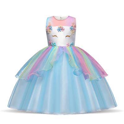 China Polyester Pageant Dresses Floral Lace Wedding Princess Dress For Little Puffy Girl With Colorful Rainbow for sale