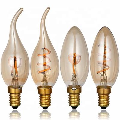 China Hotel Gold Edison LED Filament Bulb C35 Vintage Spiral Lamp Filament Super Warm Soft Dimmable Bulb for sale