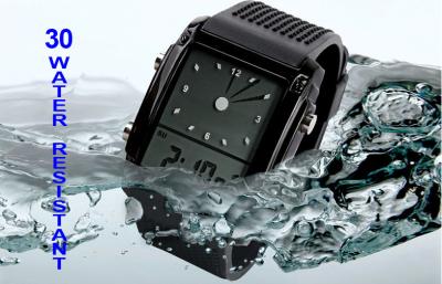 China EL Backlight LCD Analogue Watch 30M Waterproof Black Alloy Case for sale